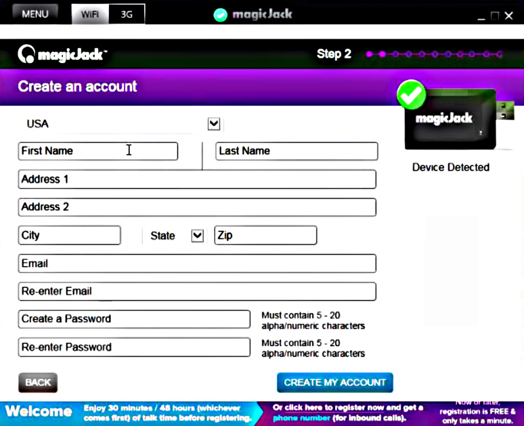 magicjack Registration Page