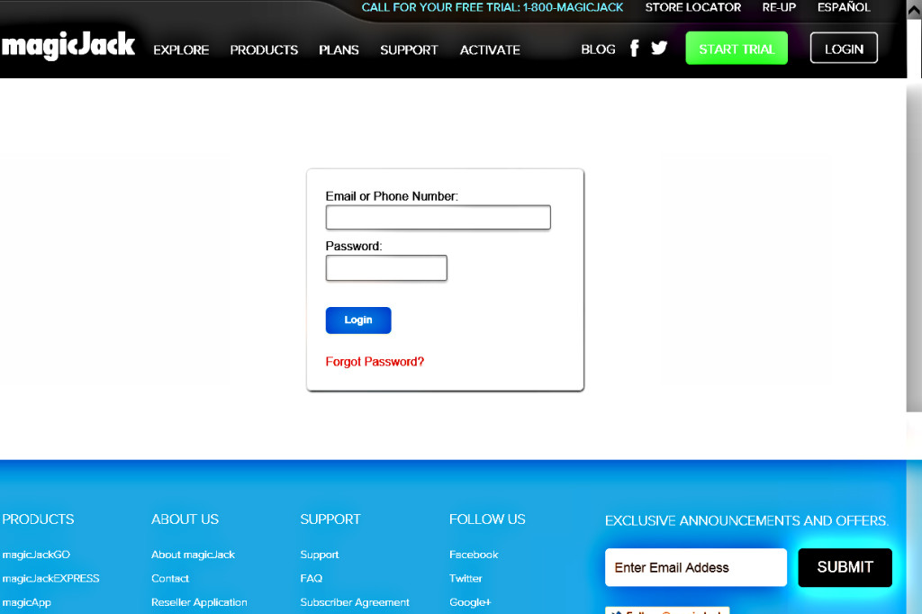 magicJack Login Page